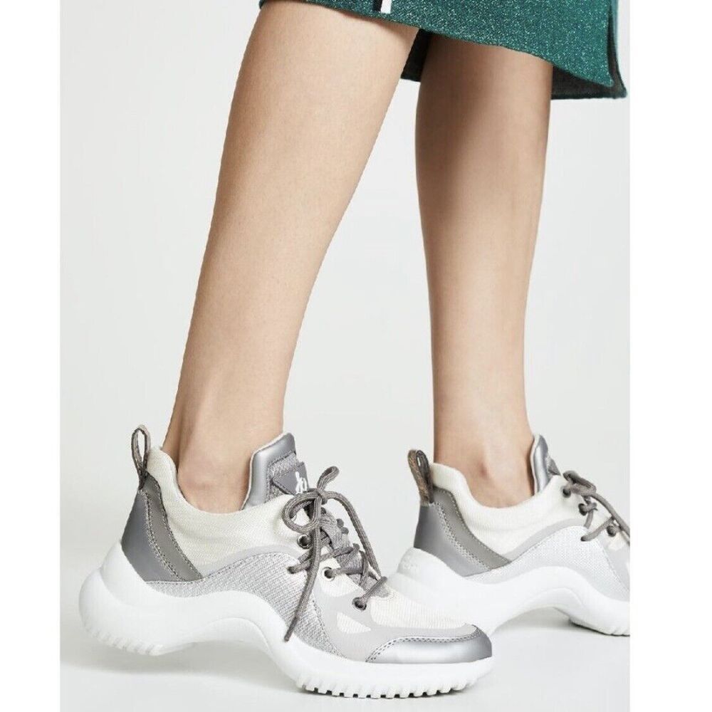 Sam Edelman Meena 2 Womens White Leather Chunky Sneakers Sz 9 White Silver